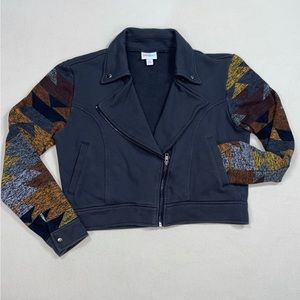 Lularoe Black Cotton Crop sweatshirt jacket Aztec collar SzM